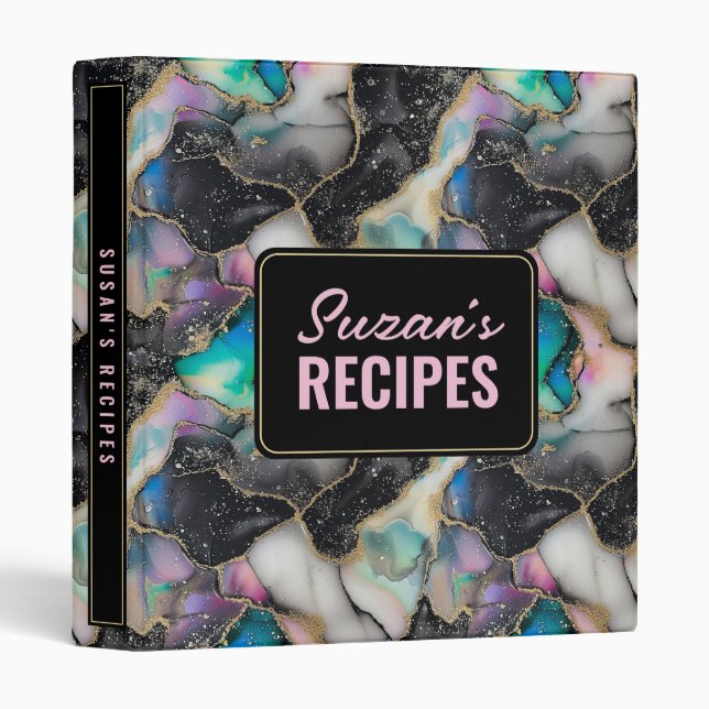 Pastel Gold Glitter Marble Modern Binder (Front/Spine)