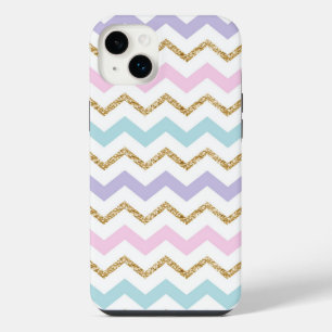 Pastel Gold Glitter Zigzag Pattern iPhone 14 Plus Case