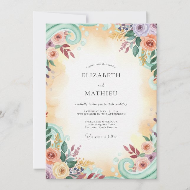 Pastel Gold Painted Wedding Invitation (Front)