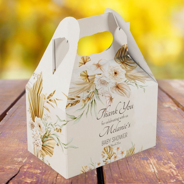 Pastel golden brown boho dried flowers baby  favor box (Creator Uploaded)