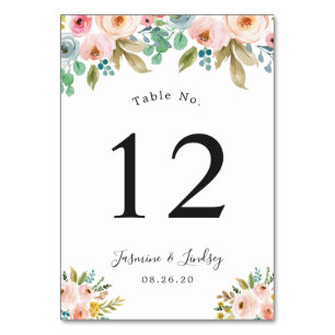 Pastel Gorgeous Watercolor Floral Wedding Table Number