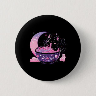 Pastel Goth Aesthetic Kawaii Cat Eating Ramen Nood 2 Inch Round Button
