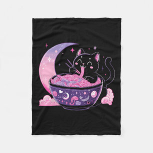 Pastel Goth Aesthetic Kawaii Cat Eating Ramen Nood Fleece Blanket