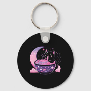 Pastel Goth Aesthetic Kawaii Cat Eating Ramen Nood Keychain