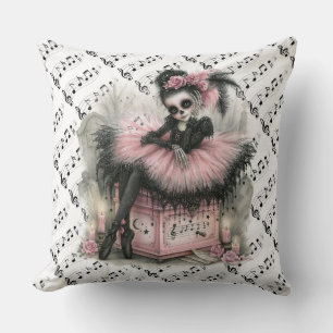 Pastel Goth Ballerina Halloween Music Notes Throw Pillow