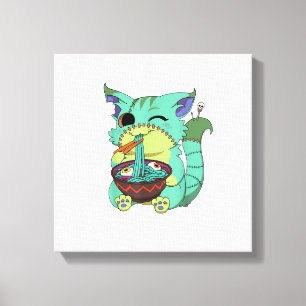 Pastel Goth Creepy Anime Ramen Cat Halloween T-Shi Canvas Print