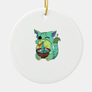 Pastel Goth Creepy Anime Ramen Cat Halloween T-Shi Ceramic Ornament