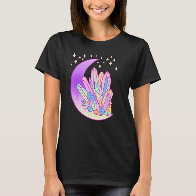 Pastel Goth Crystal Cluster Glowing Moon Witch T-Shirt (Front)