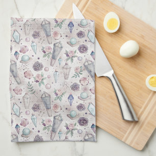 Pastel Goth Crystals and Roses – Mystical Witchy Kitchen Towel