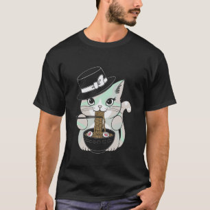 Pastel Goth Cute Cat Eating Noodles Under Moon T-Shirt