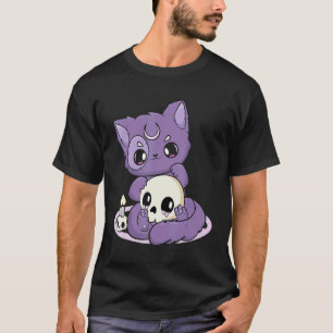 Pastel Goth Cute Creepy Black Cat And Skull Nu T-Shirt