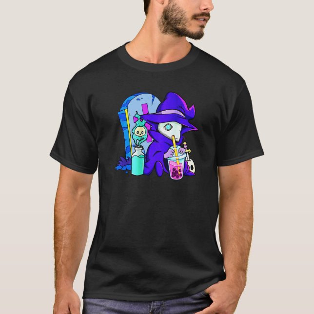 Pastel Goth Cute Creepy Plague Doctor Boba Bubble  T-Shirt (Front)