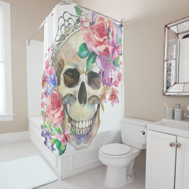 Pastel Goth Feminine Floral Douche Rideau (En situation)