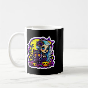 Pastel Goth Girl Black Cat Halloween Art Coffee Mug