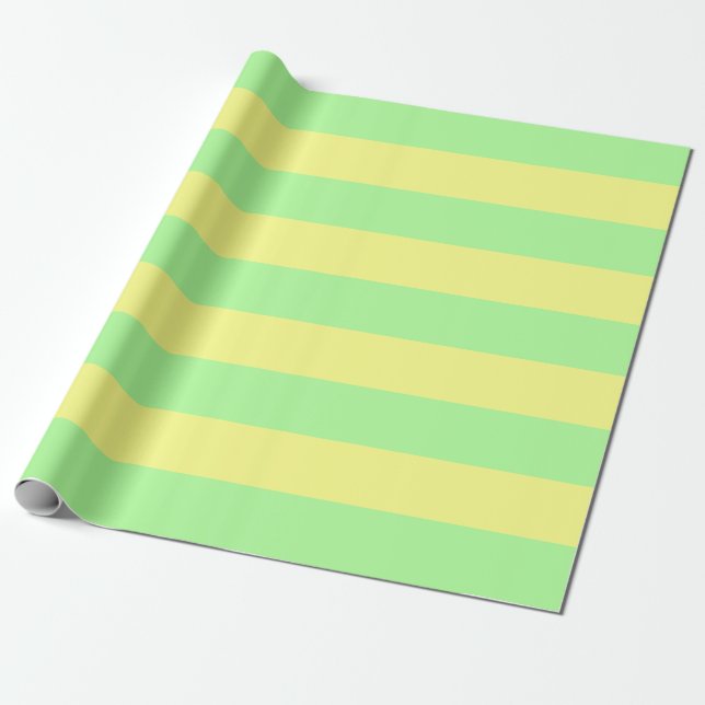 Pastel Goth Green and Yellow Awning Stripes Wrapping Paper (Unrolled)