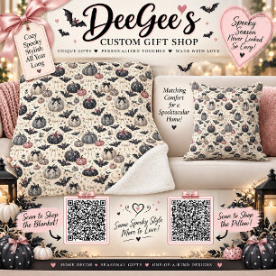Pastel Goth Halloween Pattern Throw Pillow