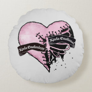 Pastel Goth Heart Emotional and Emotionless Round Pillow