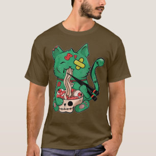 Pastel Goth Kawaii Creepy Cat Eating Ramen Noodles T-Shirt