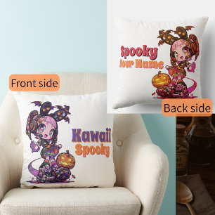 Pastel Goth Kawaii Spooky Anime Girl Halloween Throw Pillow