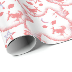 Pastel Goth Kitten Witch Cat Pentagram and Moons Wrapping Paper