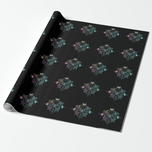Pastel Goth Moon Gothic Wicca Crescent Butterfly Wrapping Paper (Unrolled)
