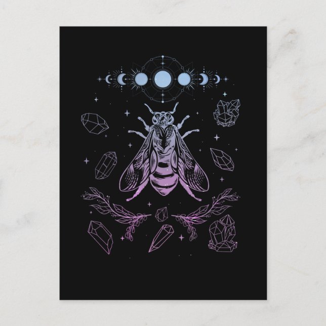 Pastel Goth Moon Insect Gothic Wicca Crescent Bee Postcard (Front)