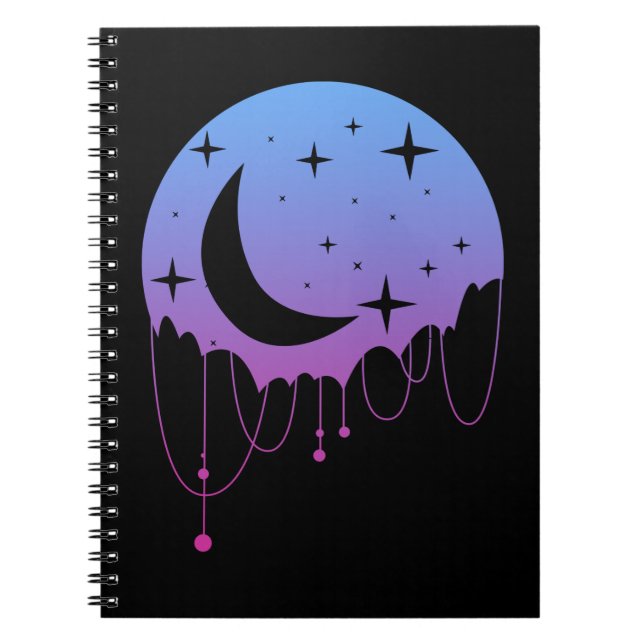 Pastel Goth Moon Kawaii Aesthetic Stars Crescent Notebook (Front)