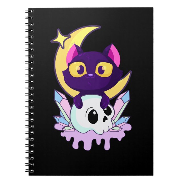 Pastel Goth Moon Wiccan Animal Cat Skull Notebook (Front)