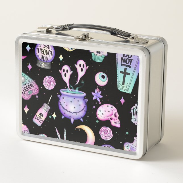 pastel goth pattern dark metal lunch box (Front)