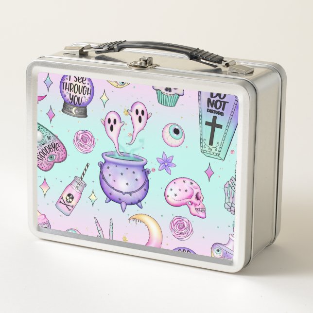 pastel goth pattern metal lunch box (Front)