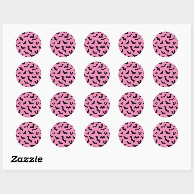 Pastel goth pink bats pattern halloween classic round sticker (Sheet)