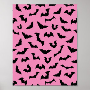 Pastel goth pink bats pattern halloween poster