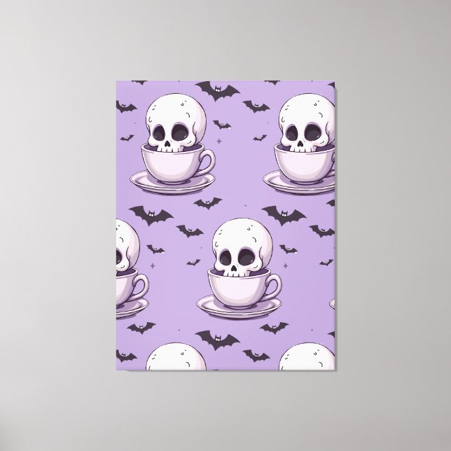 Pastel Goth Skull in Teacup Canvas Print (Front)
