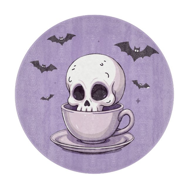 Pastel Goth Skull in Teacup Cutting Board (Front)