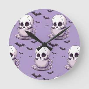 Pastel Goth Skull in Teacup Round Clock