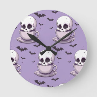 Pastel Goth Skull in Teacup Round Clock