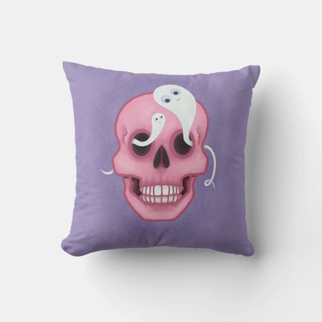 Pastel goth skull spooky cute throw pillow (Front)