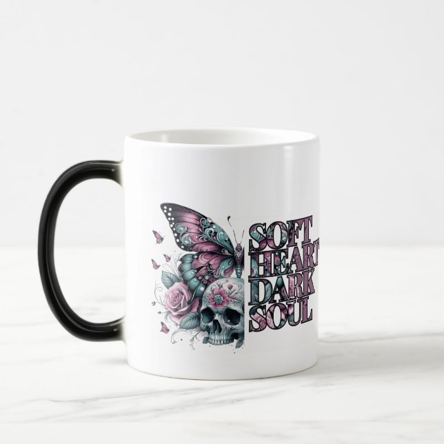 Pastel Goth Soft Heart Dark Soul Butterfly Split  Magic Mug (Left)