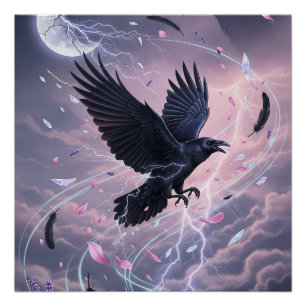 Pastel Goth Stormy Raven with Crystals Poster