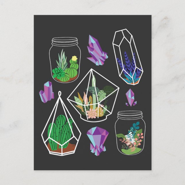 Pastel Goth Succulent Cactus Kawaii Terrarium Postcard (Front)