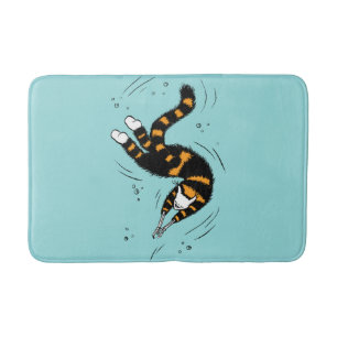 Pastel Goth Swimming Cat Skeleton Bath Mat