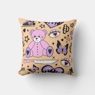 "Pastel Goth Teddy Bear Throw Pillow