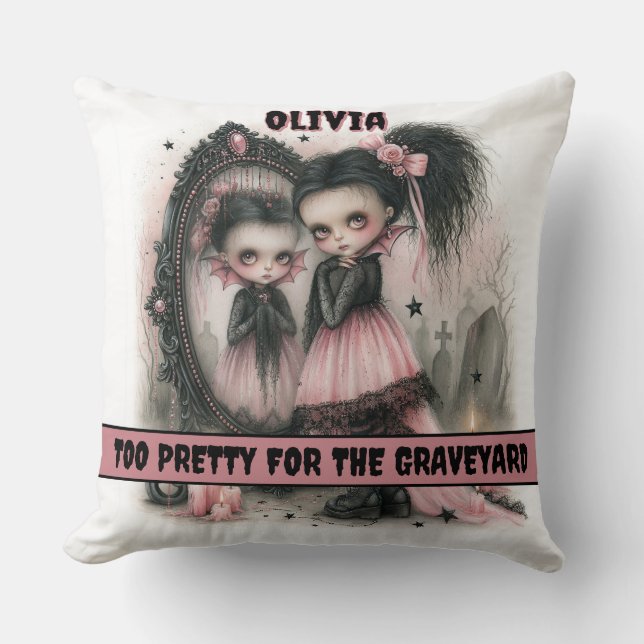 Pastel Goth Vampire Mirror Art  Spooky  Throw Pillow (Front)