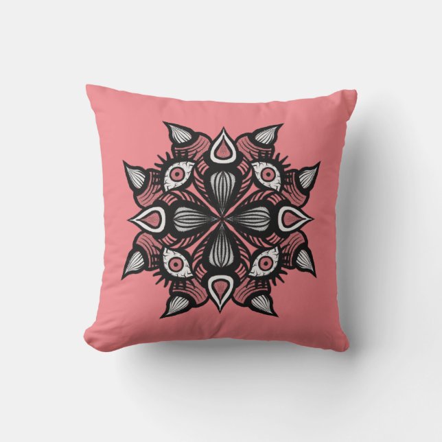 Pastel Goth Witch Design - Black Pink Monster Throw Pillow (Front)
