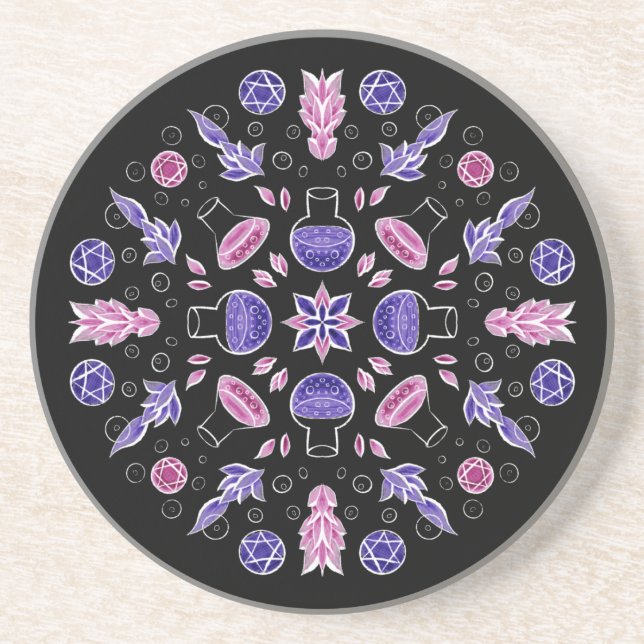 Pastel goth witch potion pentagram pink purple coaster (Front)