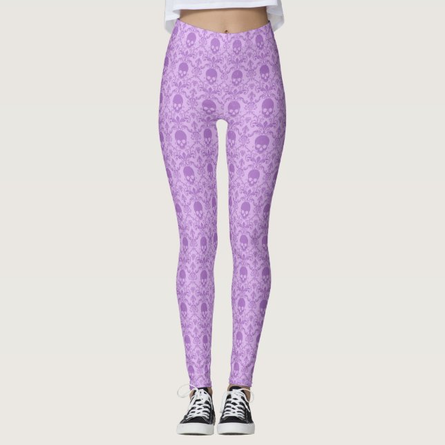 Pastel Gothic Baroque Skull Pattern Leggings (Devant)