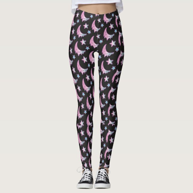 Pastel Gothic Dripping Moon and Stars Leggings (Devant)