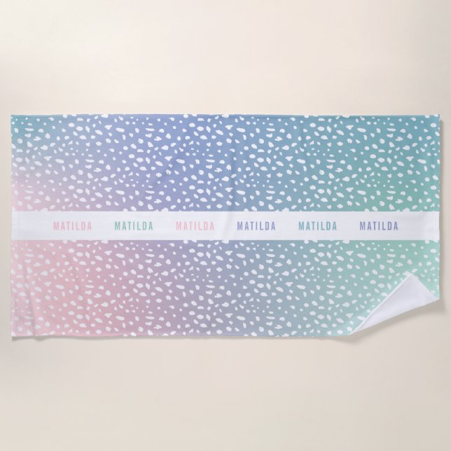 Pastel gradient and spot with stripe personalized beach towel (Front)