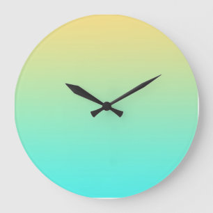 Pastel Gradient Background Turquoise Yellow Large Clock