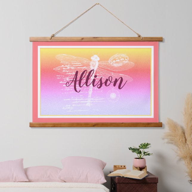 Pastel gradient dragonfly personalized  hanging tapestry (Bedroom)